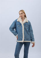 Denim coat with real Rex rabbit fur lining full pelt thick warm fur 2023 free shipping