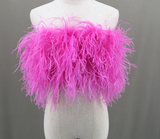 women ostrich feather tube top strapless Bandeau Cami Vest tank top furry free shipping