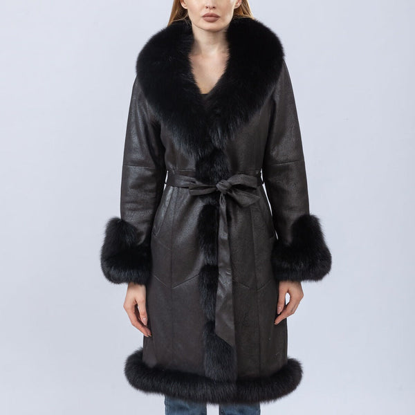 natural rabbit leather coat with fox fur collar with rabbit fur lining full pelt 2023 free shipping