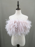 women ostrich feather tube top strapless Bandeau Cami Vest tank top furry free shipping