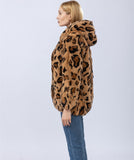 real rex rabbit coat with hood leopard brown casual 2023 Autumn winter coat free shipping