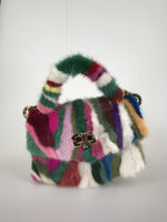 real mink fur handbag mini multicolor rainbow color 2023 luxurious purse party free shipping