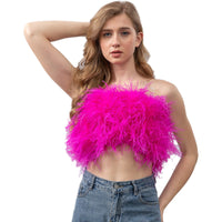 women ostrich feather tube top strapless Bandeau Cami Vest tank top furry free shipping