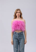 women ostrich feather tube top strapless Bandeau party Cami Vest tank top furry free shipping