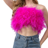 women ostrich feather tube top strapless Bandeau Cami Vest tank top furry free shipping