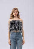 women ostrich feather tube top strapless Bandeau party Cami Vest tank top furry free shipping