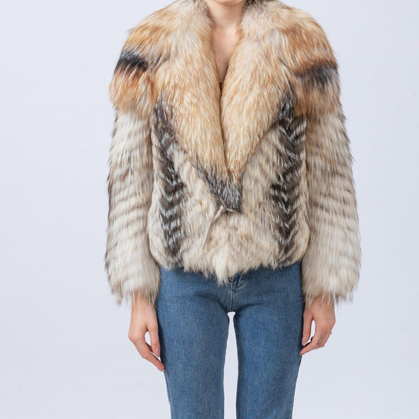 natural fox fur coat stripe multicolor silver fox blue gold 2023 autumn winter free shipping