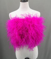 women ostrich feather tube top strapless Bandeau party Cami Vest tank top furry free shipping