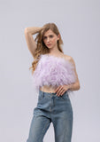 women ostrich feather tube top strapless Bandeau party Cami Vest tank top furry free shipping