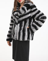 women real rex rabbit fur chinchilla coat outwear furry fluffy winter  striped plus size free shipping - eileenhou rabbit fox mink raccoon chinchilla   lady real  fur coat jacket