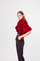 LVCOMEFF knitting rex rabbit fur shawl cape with flower  210735