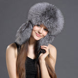 women real fox fur russian hat with earflap earmuffs with sheep leather  free shipping - eileenhou rabbit fox mink raccoon chinchilla   lady real  fur coat jacket