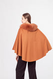 LVCOMEFF wool shawl cape wiith fox fur trimming with belt 210724