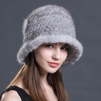 women real  knitted mink fur Bucket hat with flower  free shipping - eileenhou rabbit fox mink raccoon chinchilla   lady real  fur coat jacket