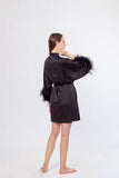 LVCOMEFF  natural ostrich feather nightgown robe 2 pieces set free shipping  210716