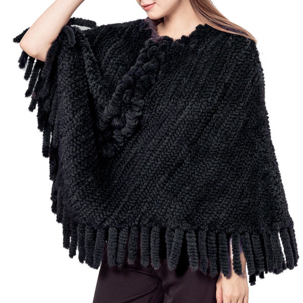 LVCOMEFF natural knitted mink fur poncho pullover with flower with tassels 210720