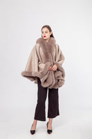 LVCOMEFF wool shawl cape wiith fox fur collar trimming with hood  210731