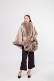 LVCOMEFF wool shawl cape wiith fox fur collar trimming with hood  210731