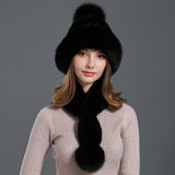 real womens knitted mink fur scarf hat two pieces set with fox fur poms - eileenhou rabbit fox mink raccoon chinchilla   lady real  fur coat jacket