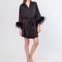 LVCOMEFF  natural ostrich feather nightgown robe 2 pieces set free shipping  210716