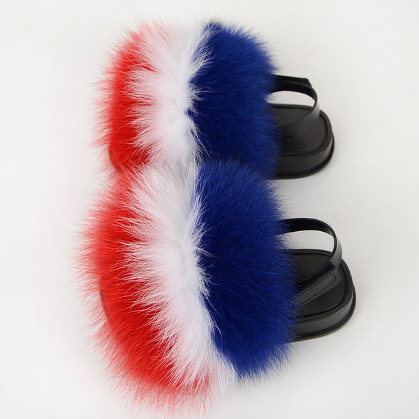 LVCOMEFF  kid girl boy real  fox fur summer sandals with back strap furry handmade free shipping