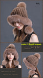 women real  knitted mink fur hat with earmuffs earflap with fox fur poms trimming  free shipping - eileenhou rabbit fox mink raccoon chinchilla   lady real  fur coat jacket