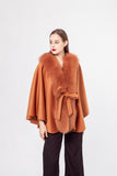 LVCOMEFF wool shawl cape wiith fox fur trimming with belt 210724