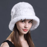 women real  knitted mink fur Bucket hat with flower  free shipping - eileenhou rabbit fox mink raccoon chinchilla   lady real  fur coat jacket