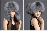 women real fox fur russian hat with earflap earmuffs with sheep leather  free shipping - eileenhou rabbit fox mink raccoon chinchilla   lady real  fur coat jacket