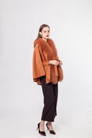 LVCOMEFF wool shawl cape wiith fox fur trimming with belt 210724