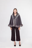 LVCOMEFF wool shawl cape wiith fox fur collar trimming with belt 210726