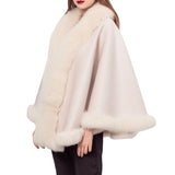 LVCOMEFF wool shawl cape wiith fox fur collar trimming 210730