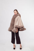 LVCOMEFF wool shawl cape wiith fox fur collar trimming with hood  210731