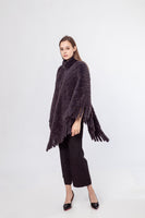 LVCOMEFF natural knitted mink fur poncho pullover with zipper with tassels  210718