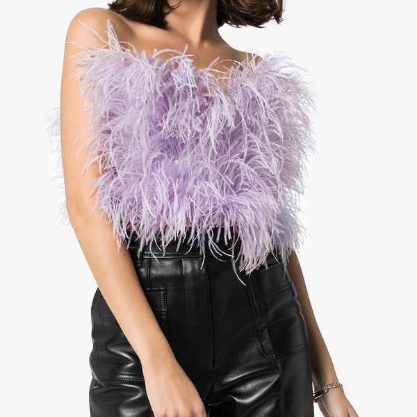 LVCOMEFF real ostrich fur breast wrap strapless crop top free shipping  210706-14