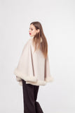 LVCOMEFF wool shawl cape wiith fox fur collar trimming 210730