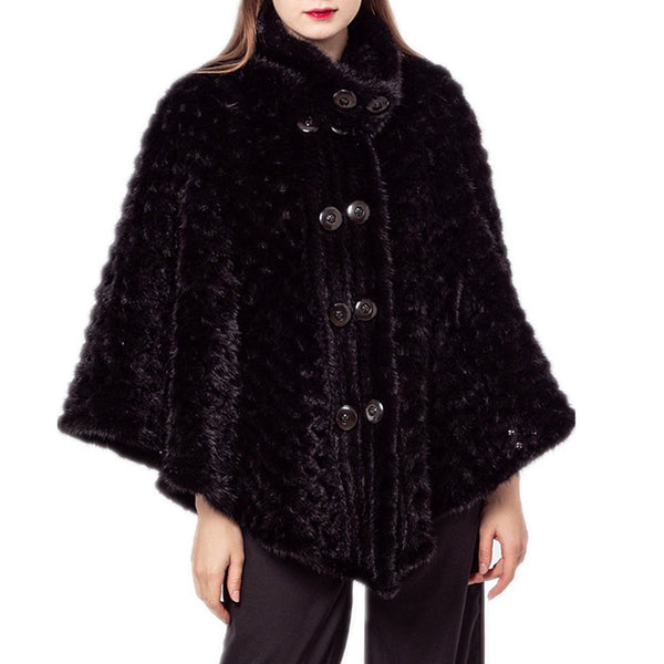 LVCOMEFF natural knitted mink fur shawl cape 210723