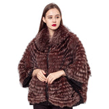 LVCOMEFF natural silver fox fur shawl cape with cuffs  210727