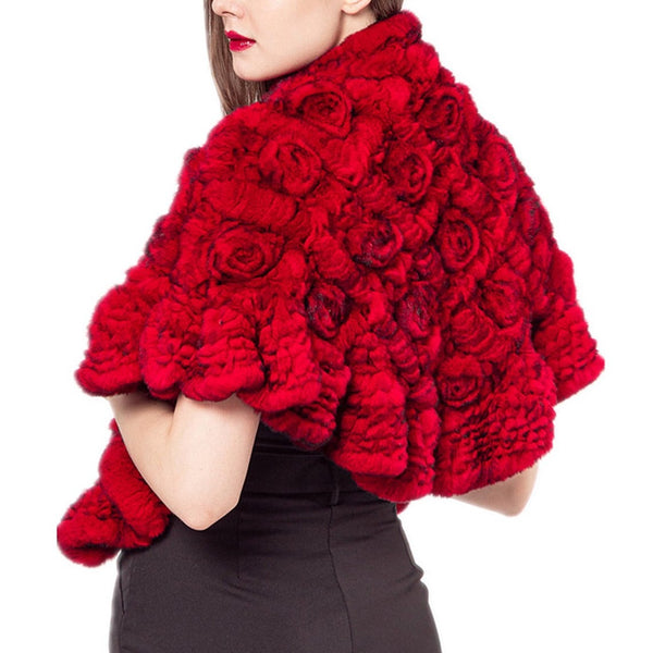 LVCOMEFF knitting rex rabbit fur shawl cape with flower  210735