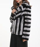 women real rex rabbit fur chinchilla coat outwear furry fluffy winter  striped plus size free shipping - eileenhou rabbit fox mink raccoon chinchilla   lady real  fur coat jacket