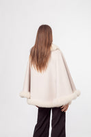 LVCOMEFF wool shawl cape wiith fox fur collar trimming 210730