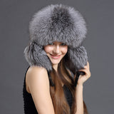 women real fox fur russian hat with earflap earmuffs with sheep leather  free shipping - eileenhou rabbit fox mink raccoon chinchilla   lady real  fur coat jacket