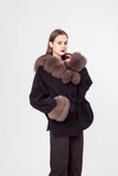 LVCOMEFF wool coat with fox fur trimming with hood with belt bat sleeve  210732
