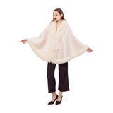 LVCOMEFF wool shawl cape wiith fox fur collar trimming 210730