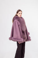 LVCOMEFF wool shawl cape wiith fox fur collar trimming with hood  210731