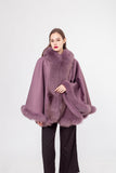 LVCOMEFF wool shawl cape wiith fox fur collar trimming with hood  210731