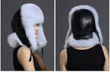 women real fox fur russian hat with earflap earmuffs with sheep leather  free shipping - eileenhou rabbit fox mink raccoon chinchilla   lady real  fur coat jacket