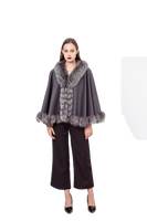 LVCOMEFF wool shawl cape wiith fox fur collar trimming with belt 210726