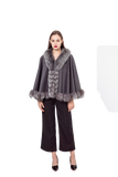 LVCOMEFF wool shawl cape wiith fox fur collar trimming with belt 210726