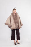 LVCOMEFF wool shawl cape wiith fox fur collar trimming with hood  210731